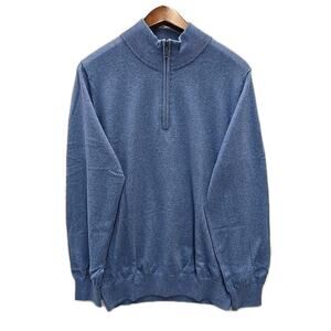 LL BEAN Mens Wicked Soft Cotton Cashmere Sweater Quarter-Zip Size Large Blue